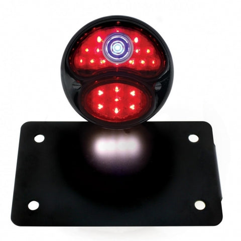 Black 1928 DUO Lamp & Blue Dot Style LED Tail Light Assembly With Horizontal Mounting Bracket For Motorcycle