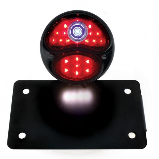 Black 1928 DUO Lamp & Blue Dot Style LED Tail Light Assembly With Horizontal Mounting Bracket For Motorcycle