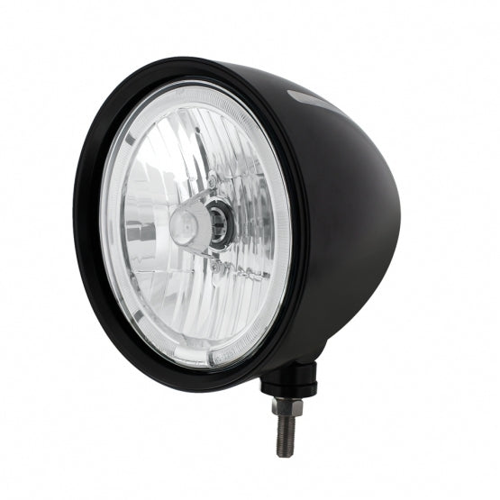 Black "Billet" Style Groove Headlight 9007 Bulb With White LED Halo Rim