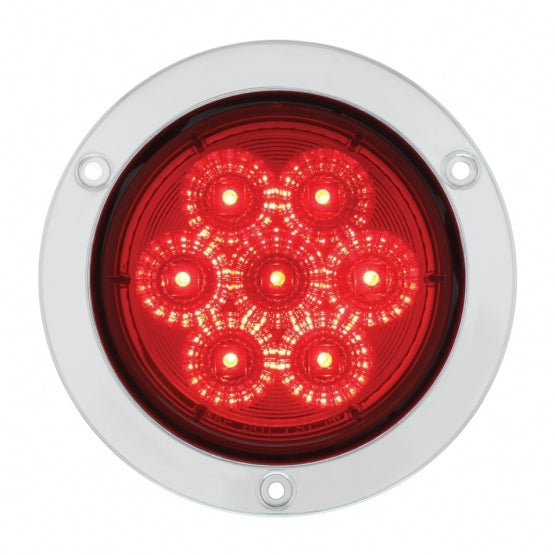 7 LED 4" Round SS Flange Light (Stop, Turn &amp; Tail) - Red LED/Red Lens