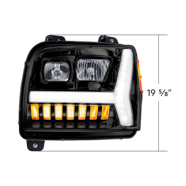 Blackout Headlight With LED DRL Light Bar & Turn Signal For 2018-2024 Kenworth W990-Driver