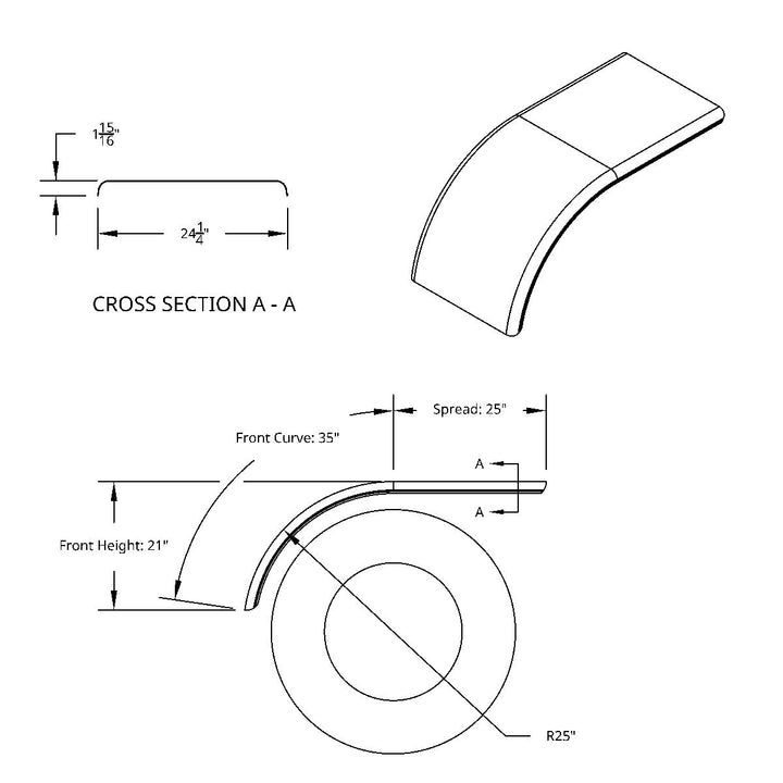 60" 430 Stainless Steel (16ga) Smooth Half Fender - SE Series (Pair)