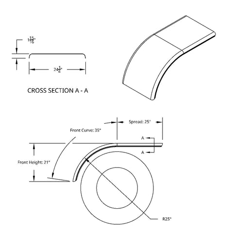 60" 430 Stainless Steel (16ga) Smooth Half Fender - SE Series (Pair)