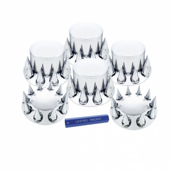 Dome Axle Cover Combo Kit With 33mm Spike Thread-On Nut Covers & Nut Cover Tool - Chrome