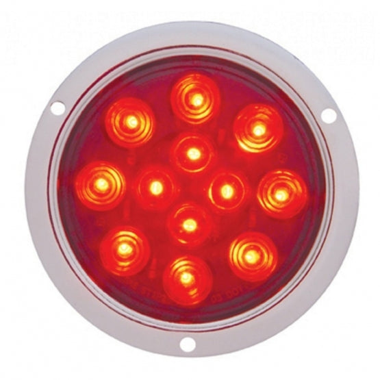 12 LED 4" Round Flange Mount Light (Stop, Turn &amp; Tail) - Red LED/Red Lens