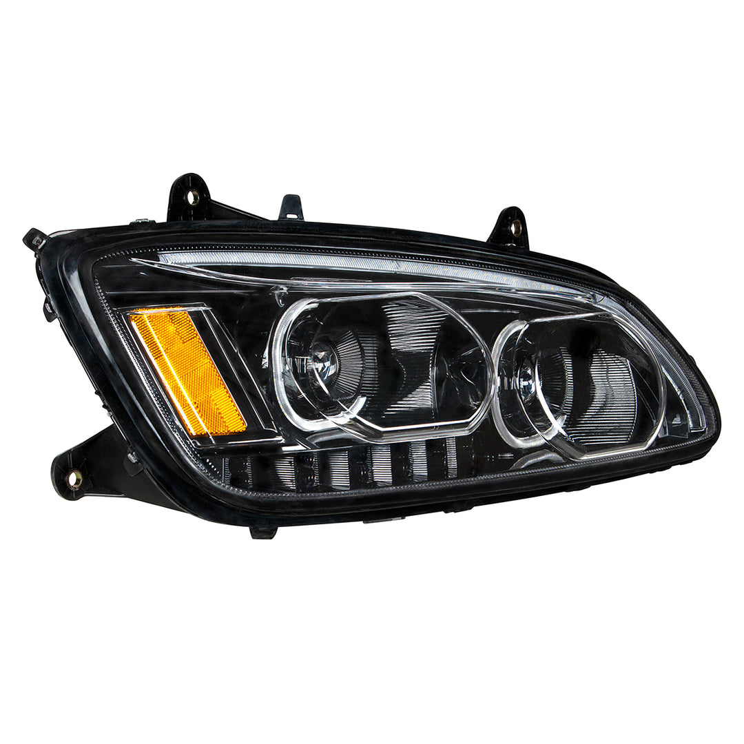 "Blackout" LED Headlight With LED Turn Signal &amp; LED Position Light Bar For 2008-2017 Kenworth T660 - Passenger