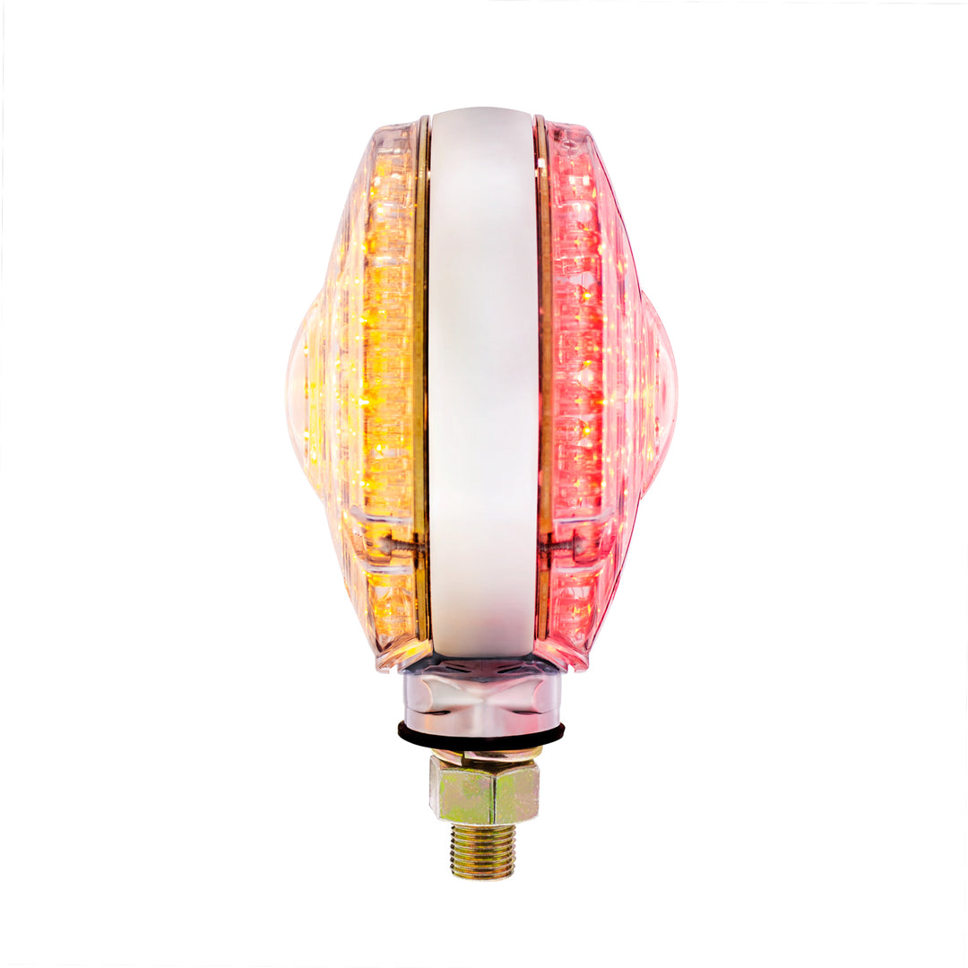 88 LED Single Stud Double Face Turn Signal Light - Amber &amp; Red LED/Clear Lens