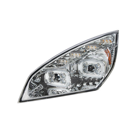 Chrome 10 LED Projector Headlight With LED Sequential Turn & DRL For 2018-2024 Cascadia - Driver
