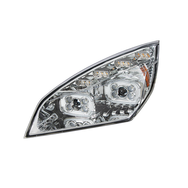 Chrome 10 LED Projector Headlight With LED Sequential Turn & DRL For 2018-2024 Cascadia - Driver