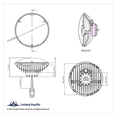 ULTRALIT - 5 High Power LED 7" Dual Function Headlight - Chrome