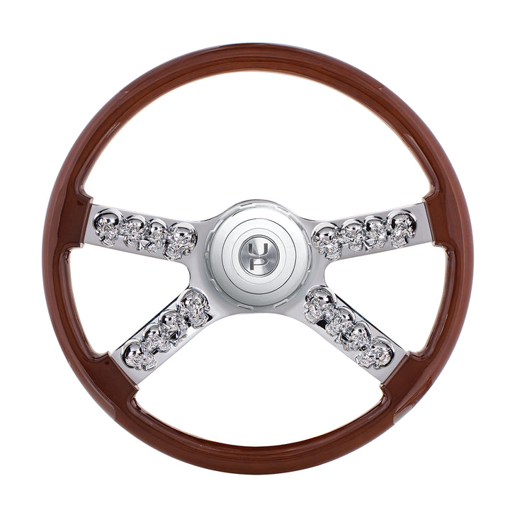 18" Skull Steering Wheel With Hub &amp; Horn Button Kit For Peterbilt (2003+)  &amp; Kenworth (2003+)