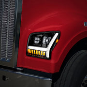 Blackout Headlight With LED DRL Light Bar & Turn Signal For 2018-2024 Kenworth W990-Driver