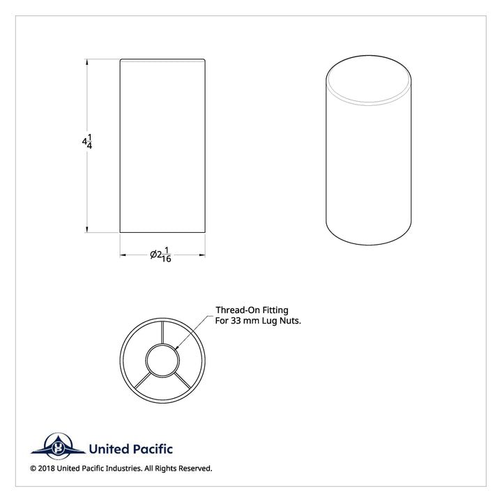 33mm X 4-1/4" Chrome Plastic Tall Cylinder Nut Covers - Thread-On (60-Pack)