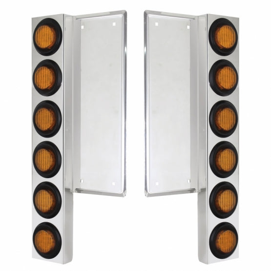 FL SS Front Air Cleaner Bracket W/12X 9 LED 2" Lights -Amber LED &amp; Lens (Pair)