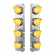 SS Front Air Cleaner Bracket With 8X 17 Amber LED Beehive Lights & SS Visors For Peterbilt -Clear Lens