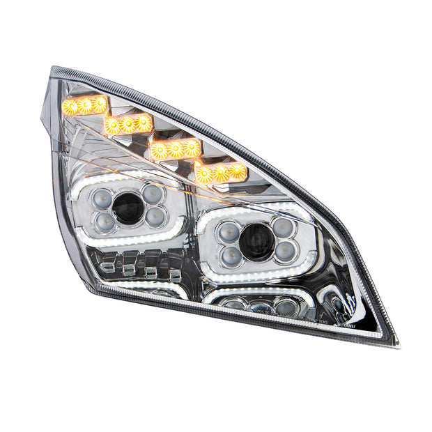 Chrome 10 LED Projector Headlight With LED Sequential Turn & DRL For 2018-2024 Cascadia - Passenger