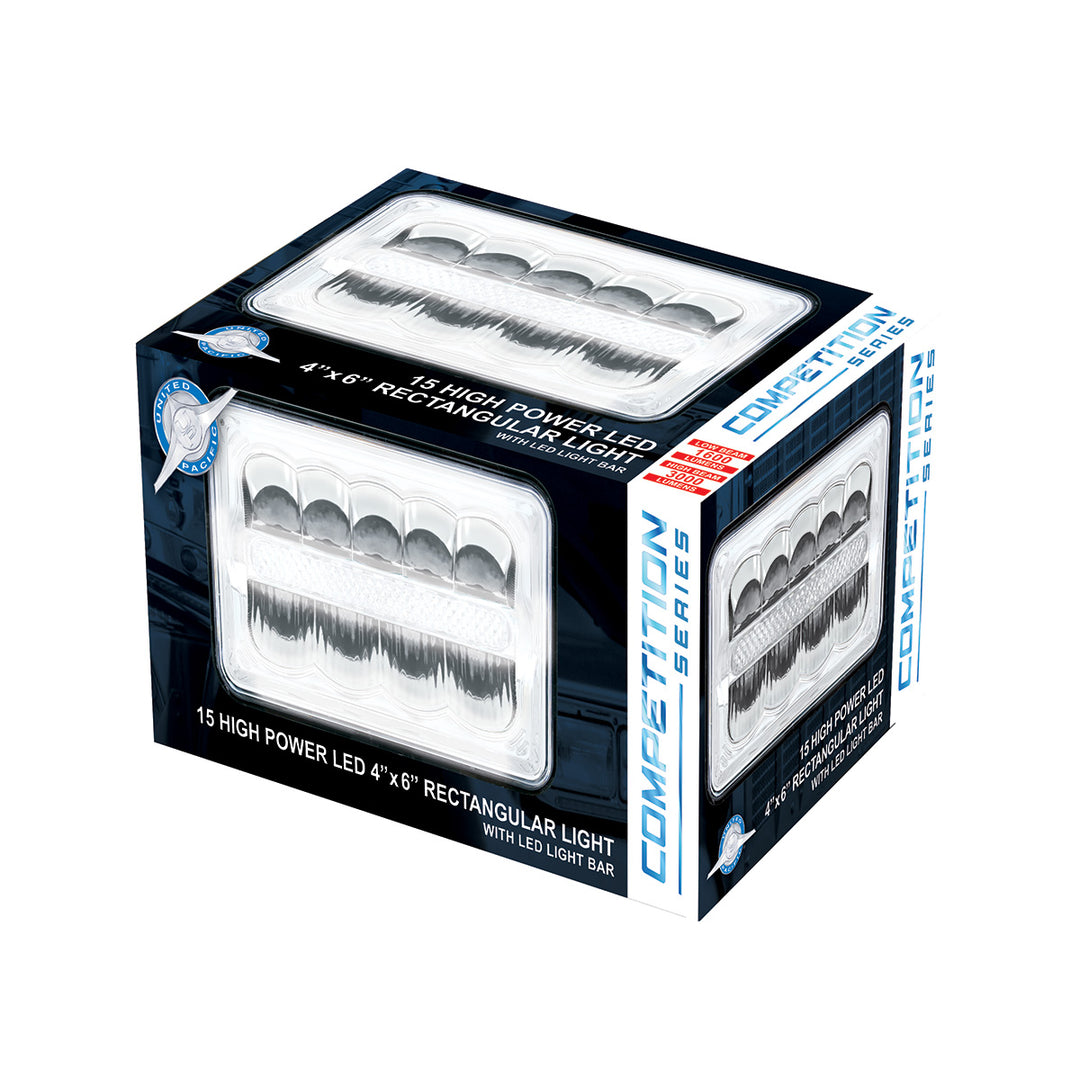 ULTRALIT - 9 High Power LED 4" X 6" Rectangular Light With White Position Light Bar