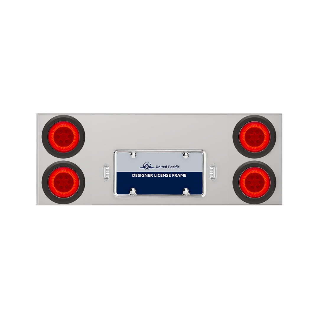 33-3/4" Stainless Rear Center Panel With 4X 16 LED 4" Turbine Lights &amp; Grommets - Red LED/Red Lens