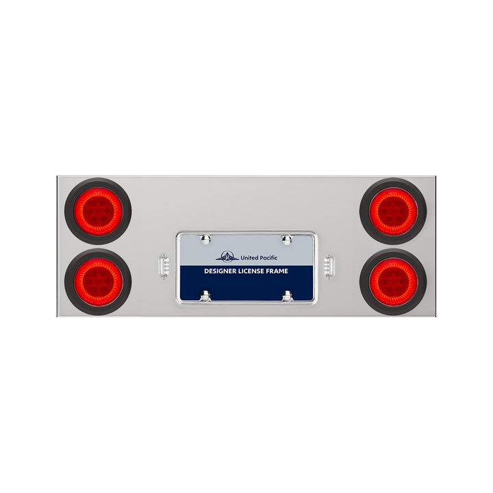 33-3/4" Stainless Rear Center Panel With 4X 16 LED 4" Turbine Lights &amp; Grommets - Red LED/Red Lens