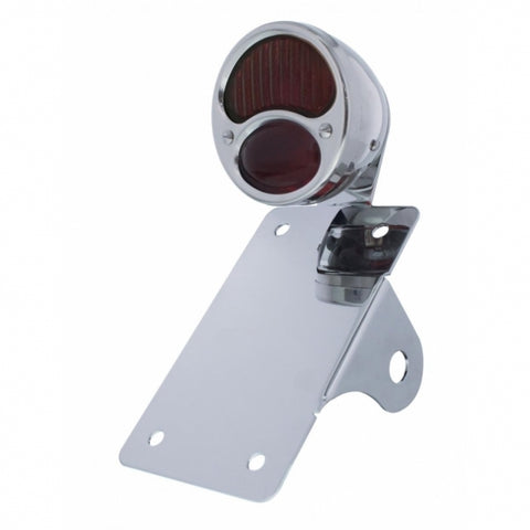 Chrome Vertical Side Mount License Bracket For Motorcycle With 1928 "DUO Lamp" Tail Light