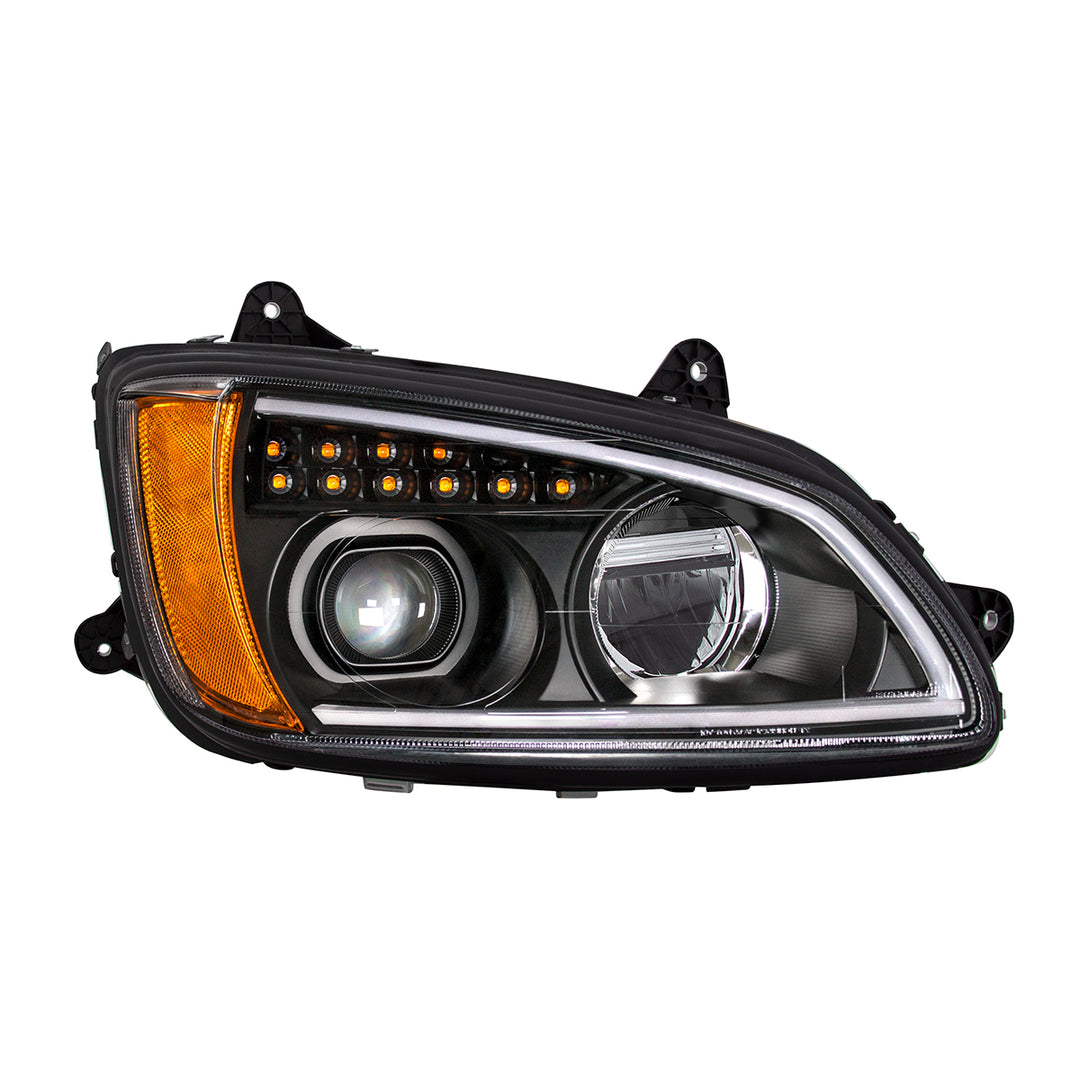 Black Full LED Projection Headlight With Turn Signal &amp; Position Light Bar For 2008-2017 Kenworth T660 - Passenger