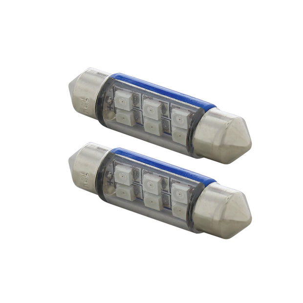 6 SMD High Power Micro LED 6418/6461-36mm Dome Light Bulb - Blue (2-Pack)