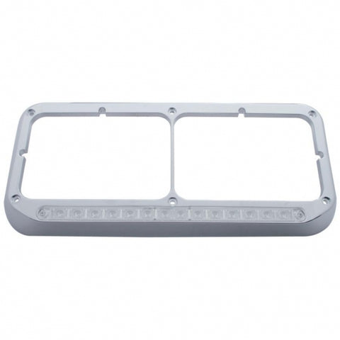 14 LED Chrome Rectangular Dual Headlight Bezel - Amber LED/Clear Lens
