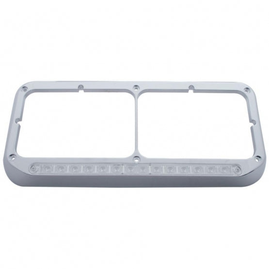 14 LED Chrome Rectangular Dual Headlight Bezel - Amber LED/Clear Lens