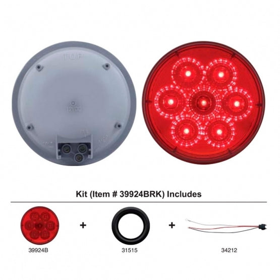 7 LED 4" Round Reflector Light Kit (Stop, Turn &amp; Tail) - Red LED/Red Lens