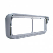 Chrome Rectangular Dual Headlight Bezel With Visor & 19 LED Light Bar - Amber LED/Clear Lens