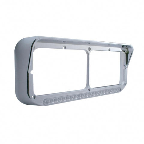 Chrome Rectangular Dual Headlight Bezel With Visor & 19 LED Light Bar - Amber LED/Clear Lens