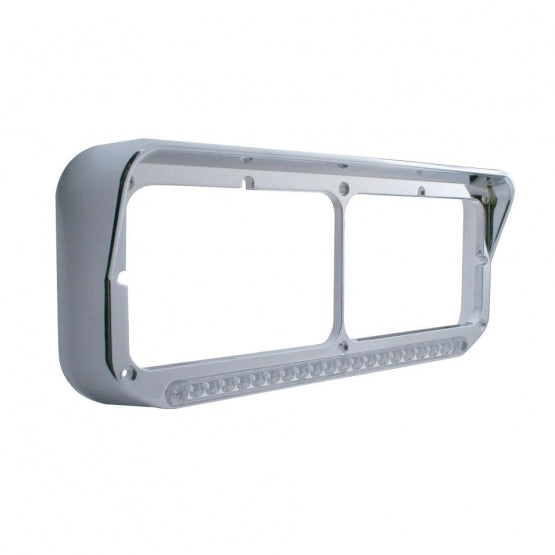 Chrome Rectangular Dual Headlight Bezel With Visor & 19 LED Light Bar - Amber LED/Clear Lens