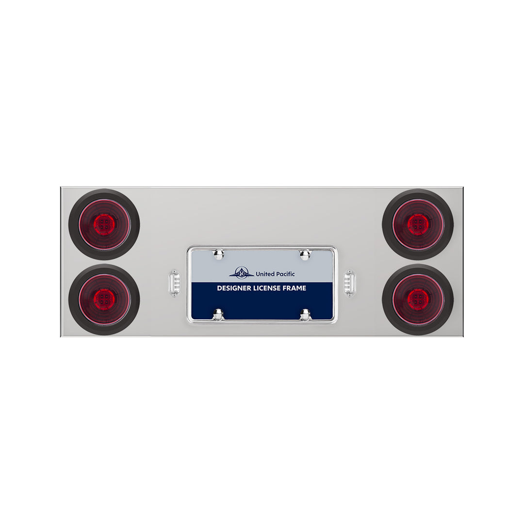 33-3/4" Stainless Rear Center Panel With 4X 13 LED 4" Abyss Lights &amp; Grommets - Red LED/Red Lens