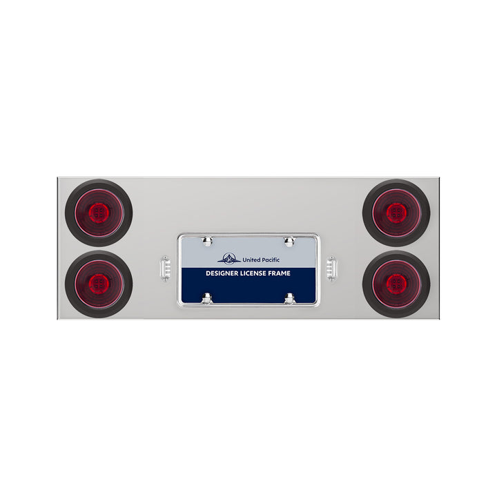 33-3/4" Stainless Rear Center Panel With 4X 13 LED 4" Abyss Lights &amp; Grommets - Red LED/Red Lens