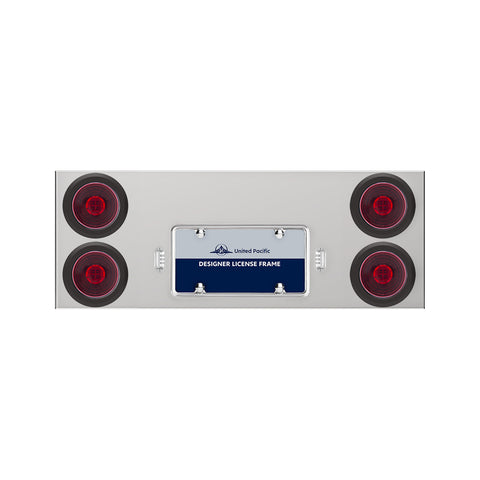 33-3/4" Stainless Rear Center Panel With 4X 13 LED 4" Abyss Lights & Grommets - Red LED/Red Lens