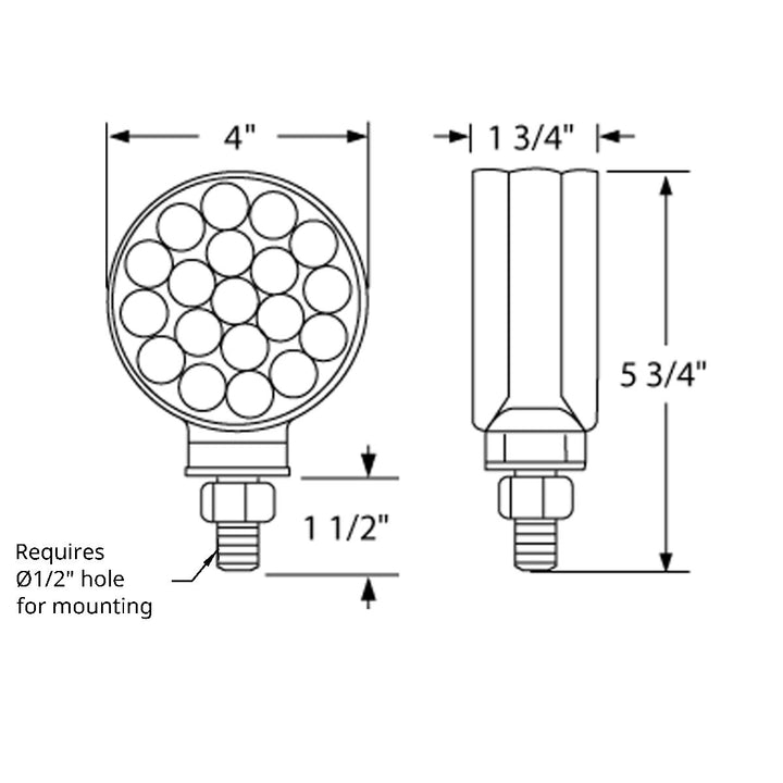 34 LED Single Stud Reflector Double Face Turn Signal Light - Amber &amp; Red LED/Clear Lens