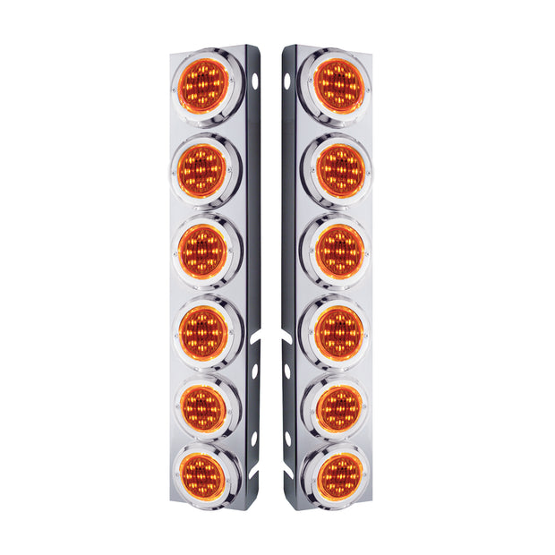 SS Front Air Cleaner Bracket With 12X 9 LED 2" Lights & Bezels For Peterbilt-Amber LED & Lens