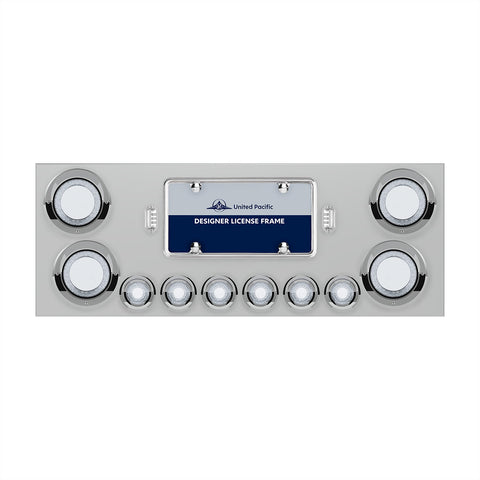 SS Rear Center Panel With Four 23 LED 4" Lights & Six 9 LED 2" Mirage Lights & Visors - Red LED/Clear Lens