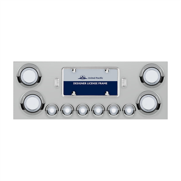 SS Rear Center Panel With Four 23 LED 4" Lights & Six 9 LED 2" Mirage Lights & Visors - Red LED/Clear Lens