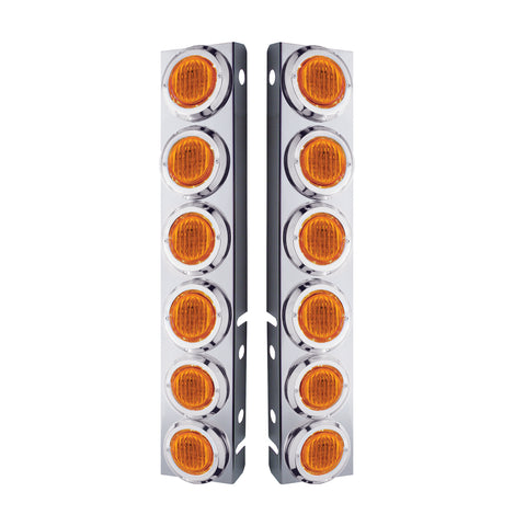 SS Front Air Cleaner Bracket With 12X 9 LED 2" Lights & Bezels For Peterbilt-Amber LED & Lens