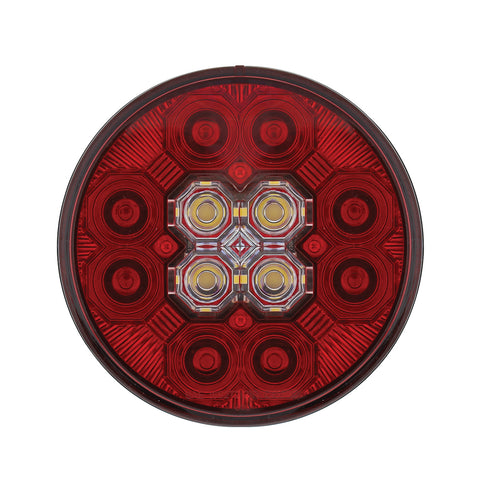 4" Round Combo Light With 12 LED Stop, Turn & Tail & 16 LED Back-Up - Red LED/Red Lens
