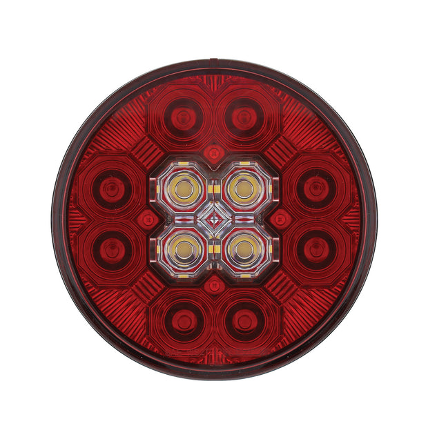 4" Round Combo Light With 12 LED Stop, Turn & Tail & 16 LED Back-Up - Red LED/Red Lens