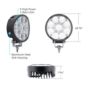 9 LED High Power 3-7/8" Round Work Light-Flood