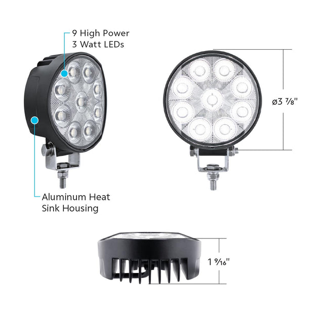 9 LED High Power 3-7/8" Round Work Light-Flood