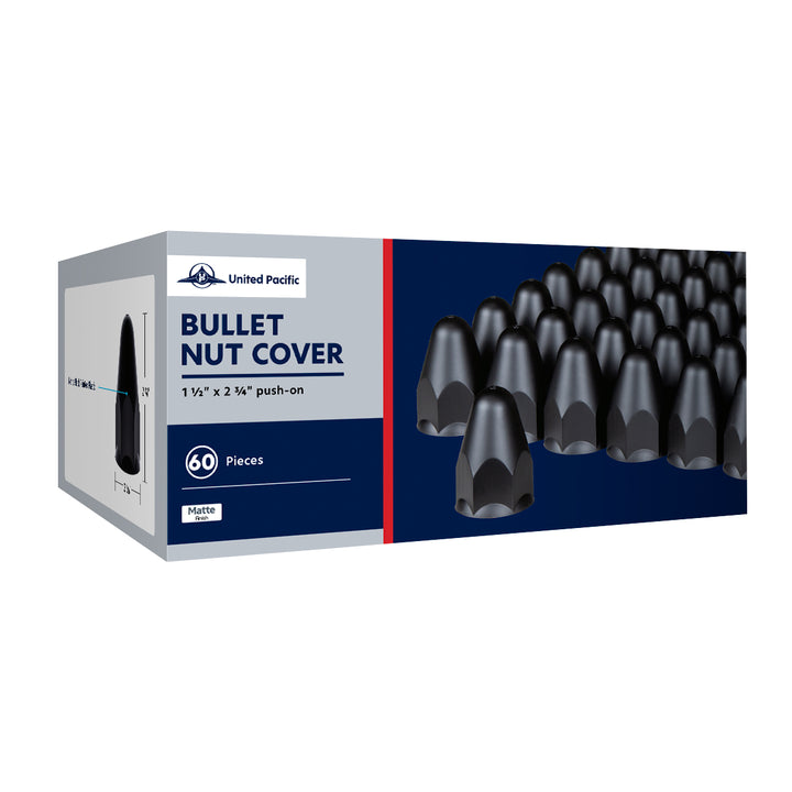 1-1/2" X 2-3/4" Matte Black Painted Plastic Bullet Nut Covers - Push-On (Color Box of 60)