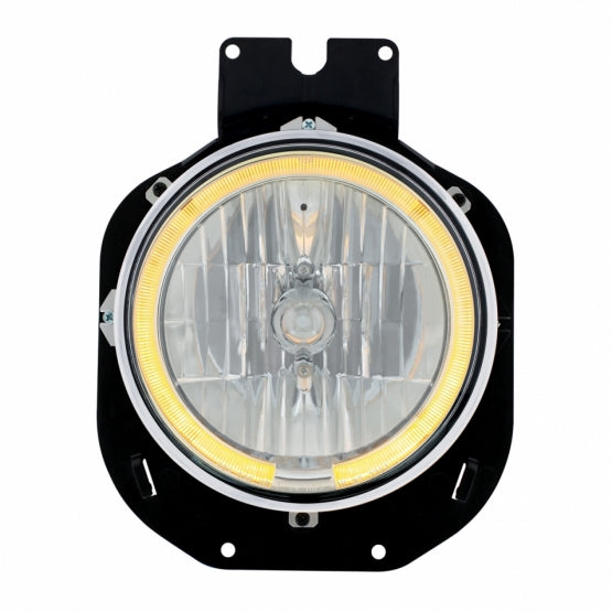 Crystal Headlight With Amber LED Halo Ring For 1996-2005 Freightliner Century