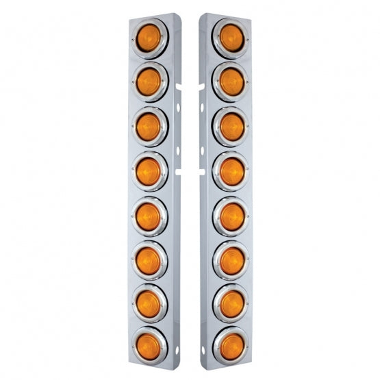 Front Air Cleaner Kit With Sixteen 2" Incandescent Flat Lights &amp; Bezel For Peterbilt - Amber Lens