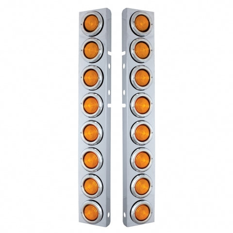 Front Air Cleaner Kit With Sixteen 2" Incandescent Flat Lights & Bezel For Peterbilt - Amber Lens