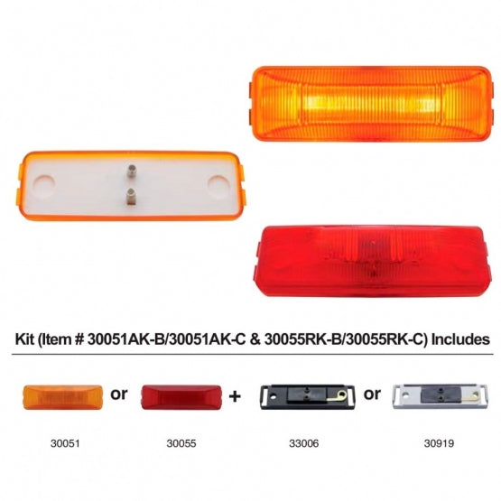 Rectangular Light Kit (Clearance/Marker) With Chrome Bracket - Amber Lens