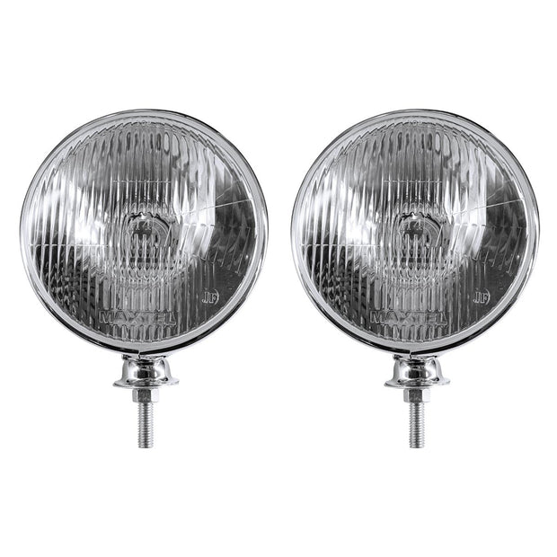 7" Chrome Dietz Style Headlight With 12 Volt Flat H4 Halogen Bulb (Pair)